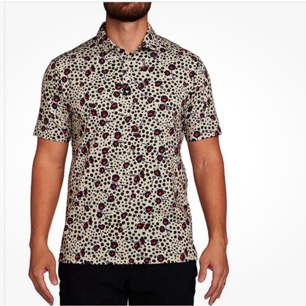 Bad Birdie Men's Cherry Bomb Polo Multicolor Floral Shirt Large Performance Golf